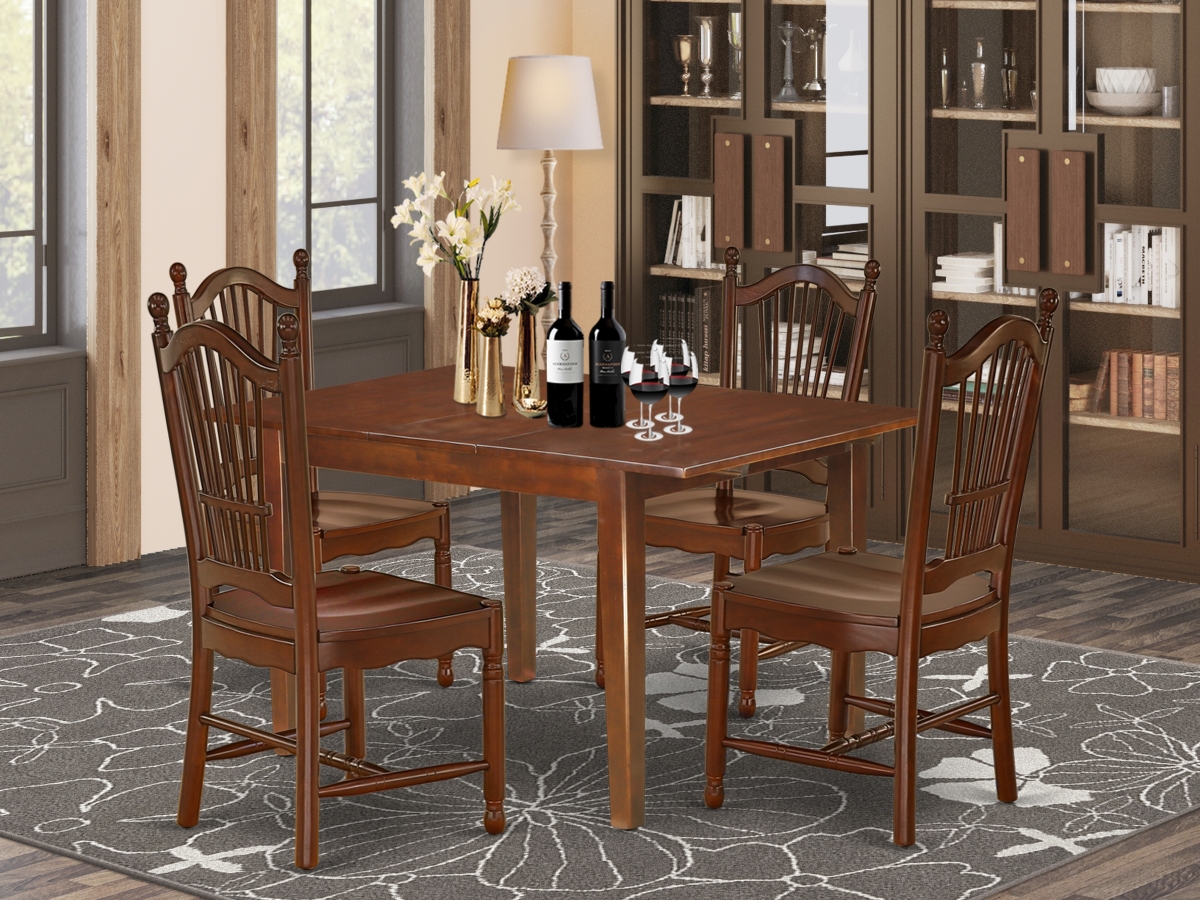 42-54 in. Milan Rectangle Kitchen Table with 12 in. Leaf & 4 Wood Seat Kitchen Chairs - Mahogany, 5 Piece