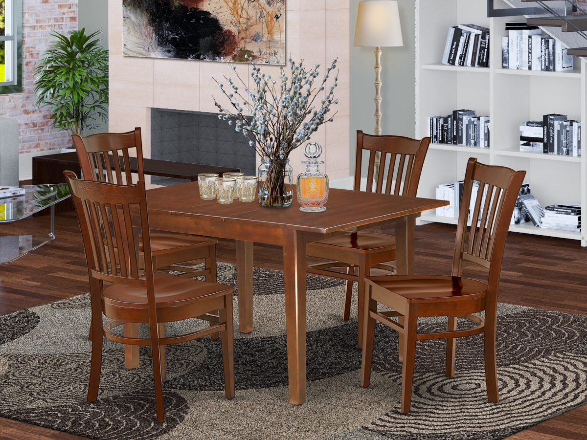 42-54 in. Milan Rectangular Family Table with 12 in. Self Storing Butterfly Leaf & 4 Wood Seat Dining Chairs - Mahogany, 5 Piece