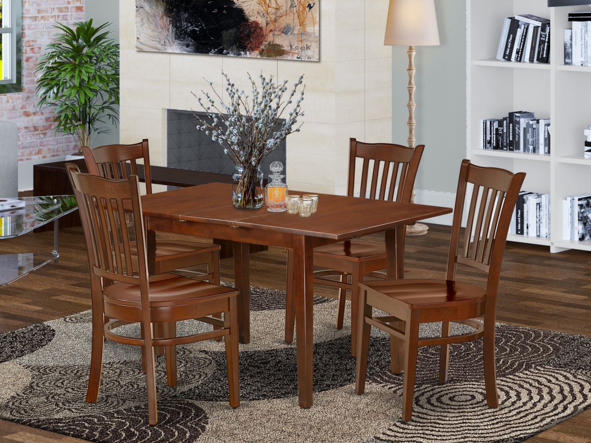 42 & 53.5 in. Norfolk Rectangle Kitchen Table with 12 in. Leaf & Four Wood Seat Dining Chairs - Mahogany, 5 Piece