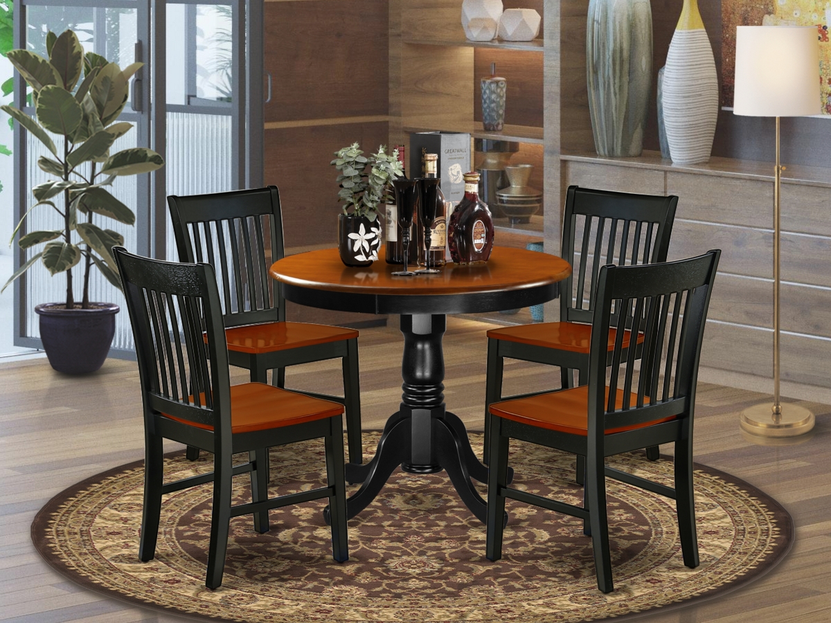 36 in. Antique Round Dinner Table & Two Wood Seat Dining Chairs - Black & Cherry, 3 Piece