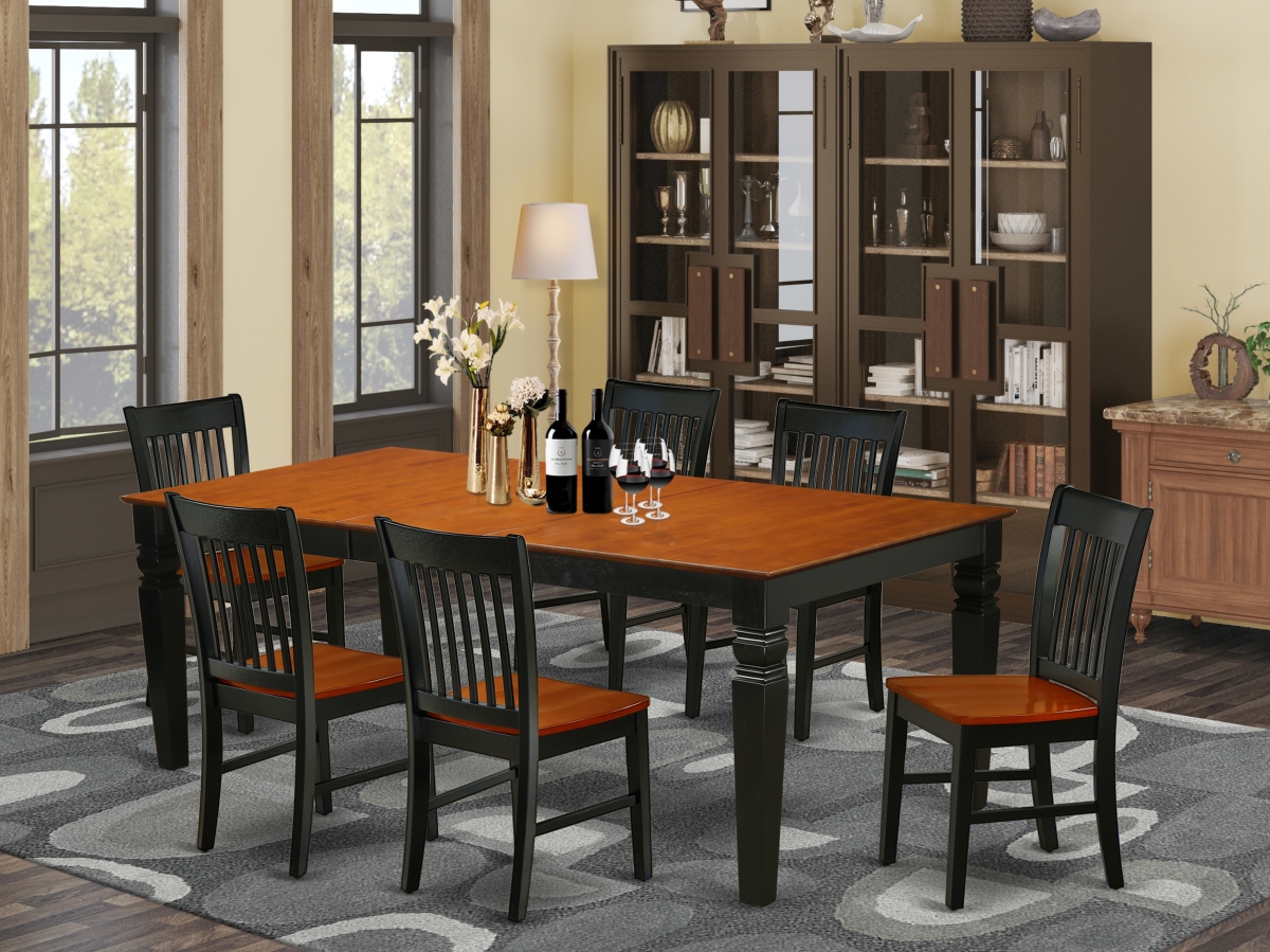 LGNO7-BCH-W 66-84 in. Logan Rectangular Family Table with 18 in. Butterfly Leaf & 6 Wood Seat Chairs - Black & Cherry, 7 Piece
