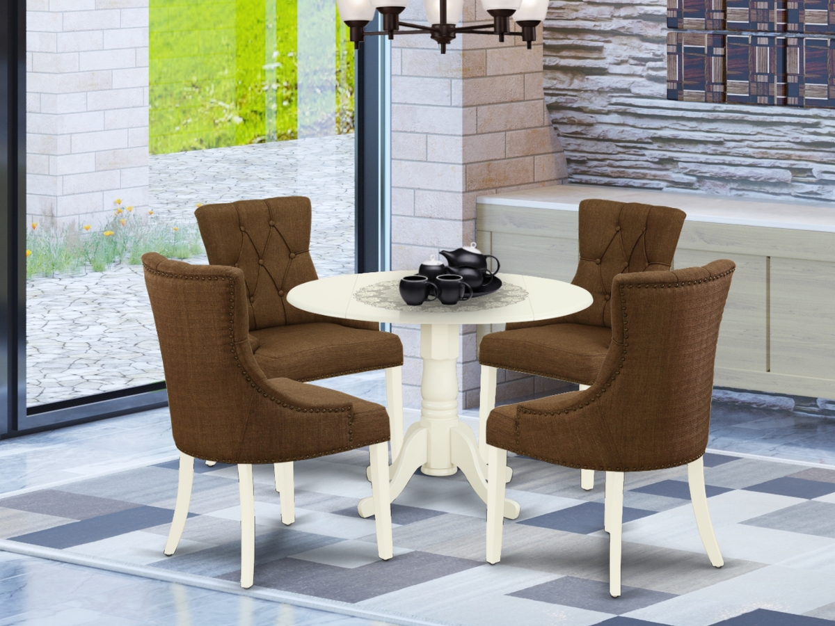 5 Piece Dublin Dining Set - Linen White & Dark Coffee