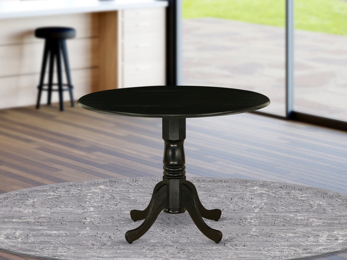 42 in. Dublin Round Rubber Wood Wirebrushed Black Dining Table with Two 9 in. Drop Leaves