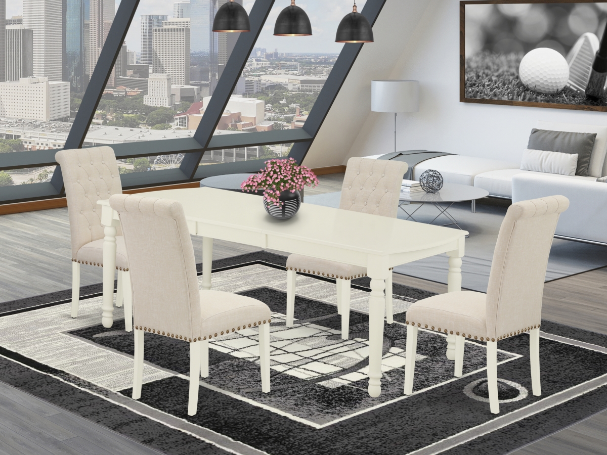 5 Piece Dover Dining Set - Linen White & Light Beige