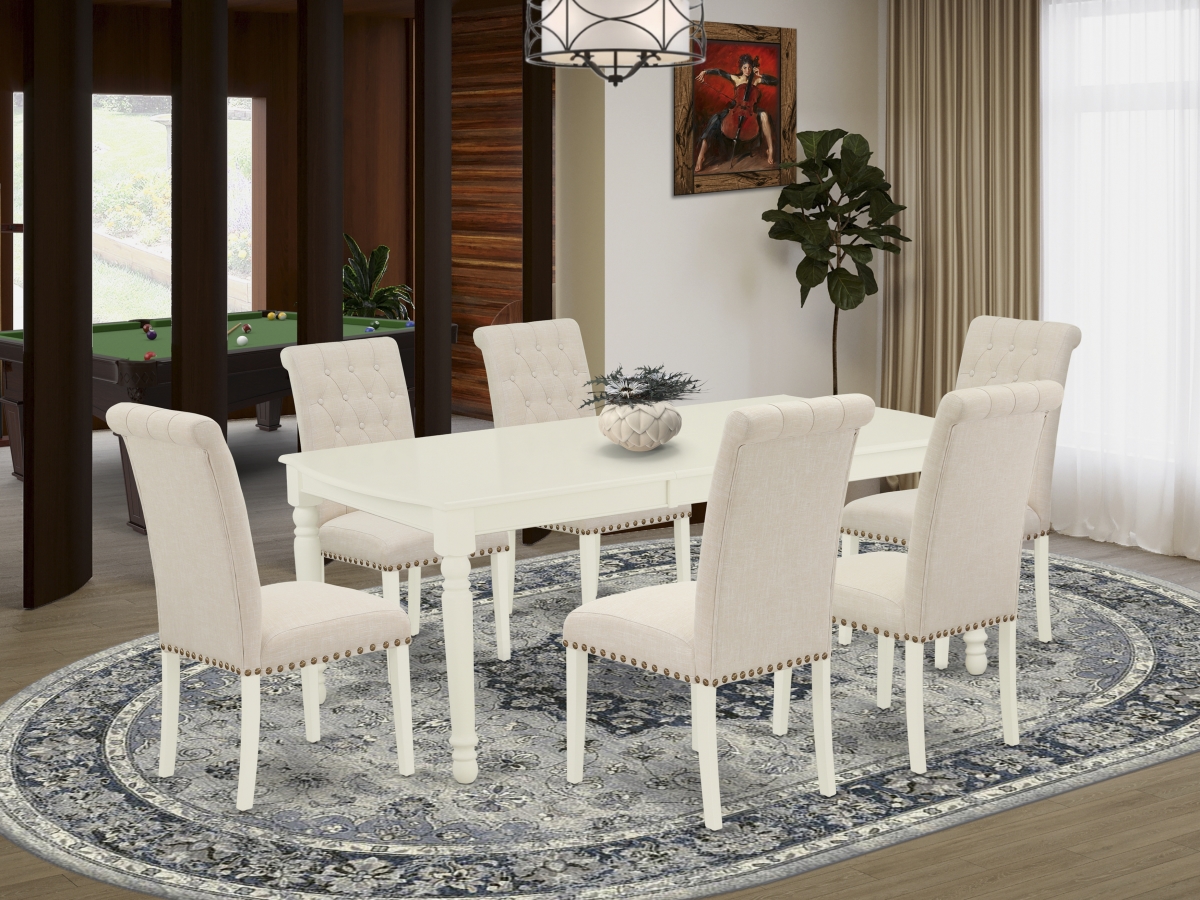 7 Piece Dover Dinette Set - Linen White & Light Beige