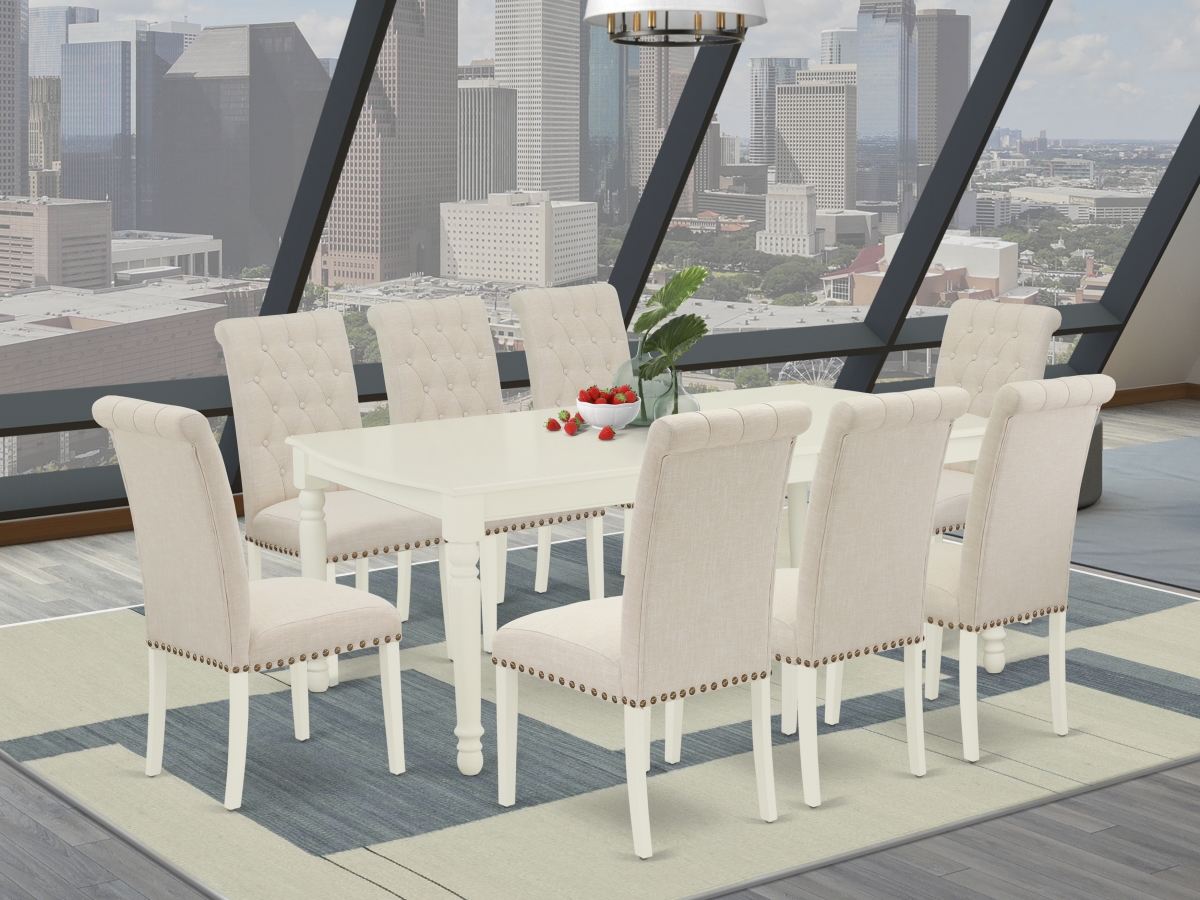 9 Piece Dover Dining Set - Linen White & Light Beige
