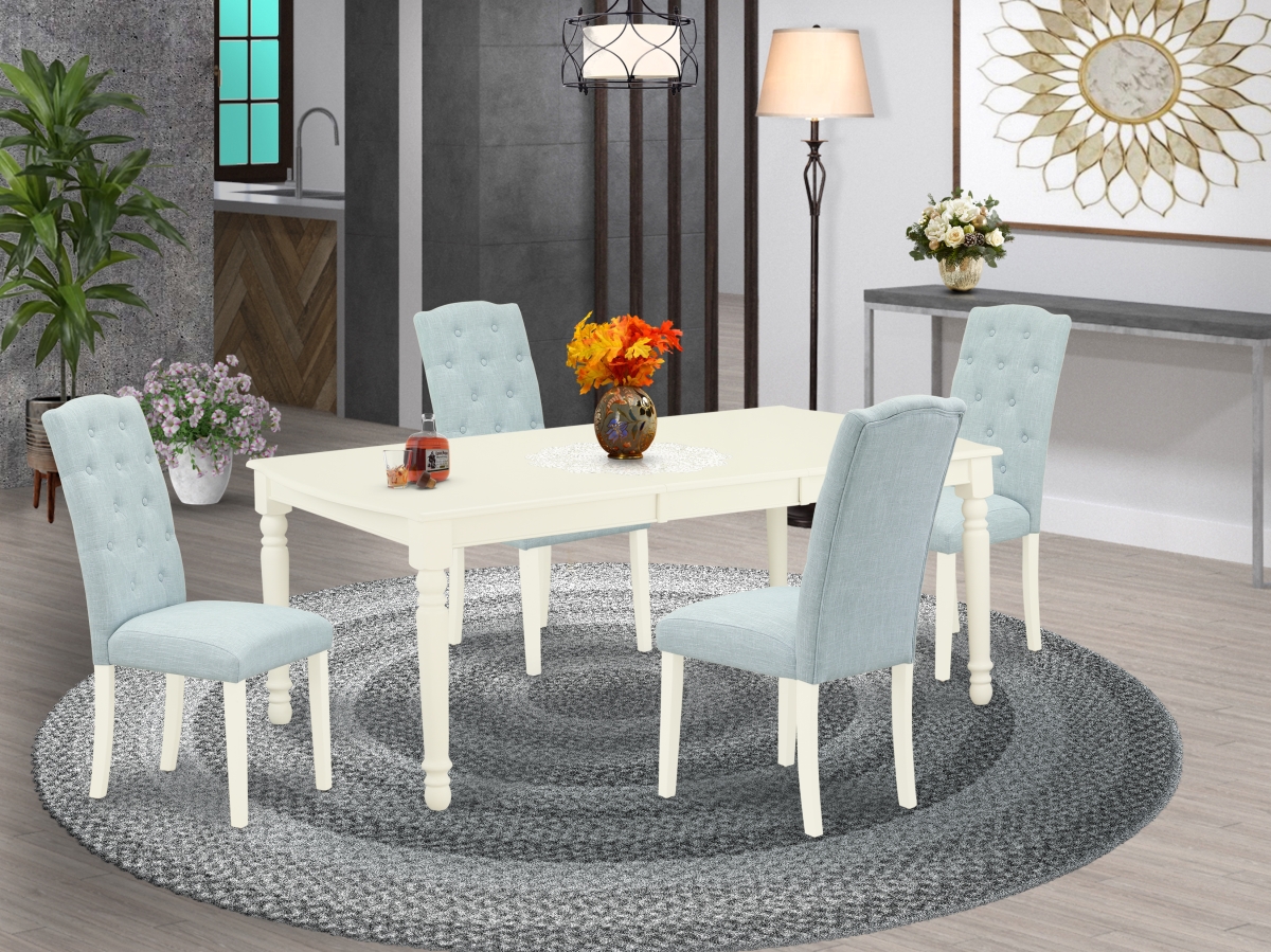 5 Piece Dover Dining Set - Linen White & Baby Blue