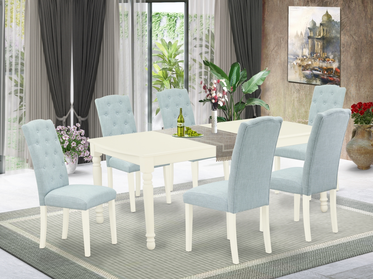7 Piece Dover Dinette Set - Linen White & Baby Blue
