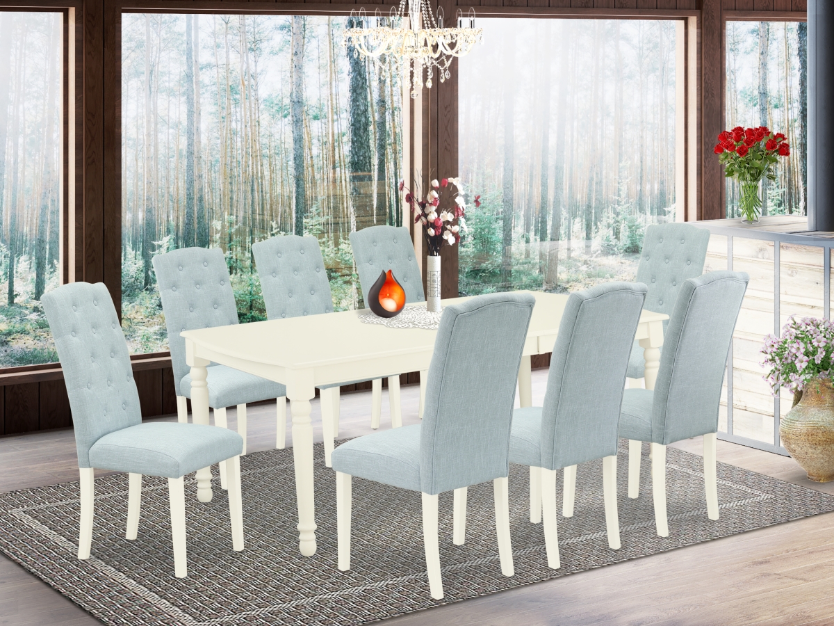 9 Piece Dover Dining Set - Linen White & Baby Blue