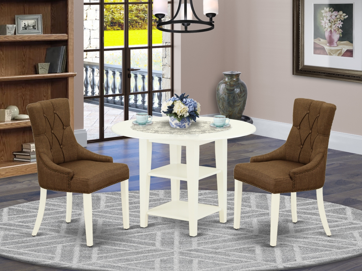 3 Piece Sudbury Dinette Set - Linen White & Dark Coffee