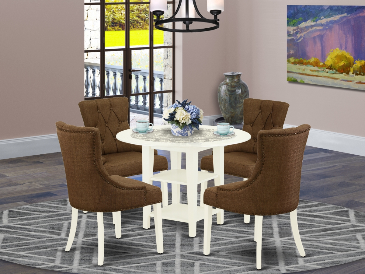 5 Piece Sudbury Dining Set - Linen White & Dark Coffee