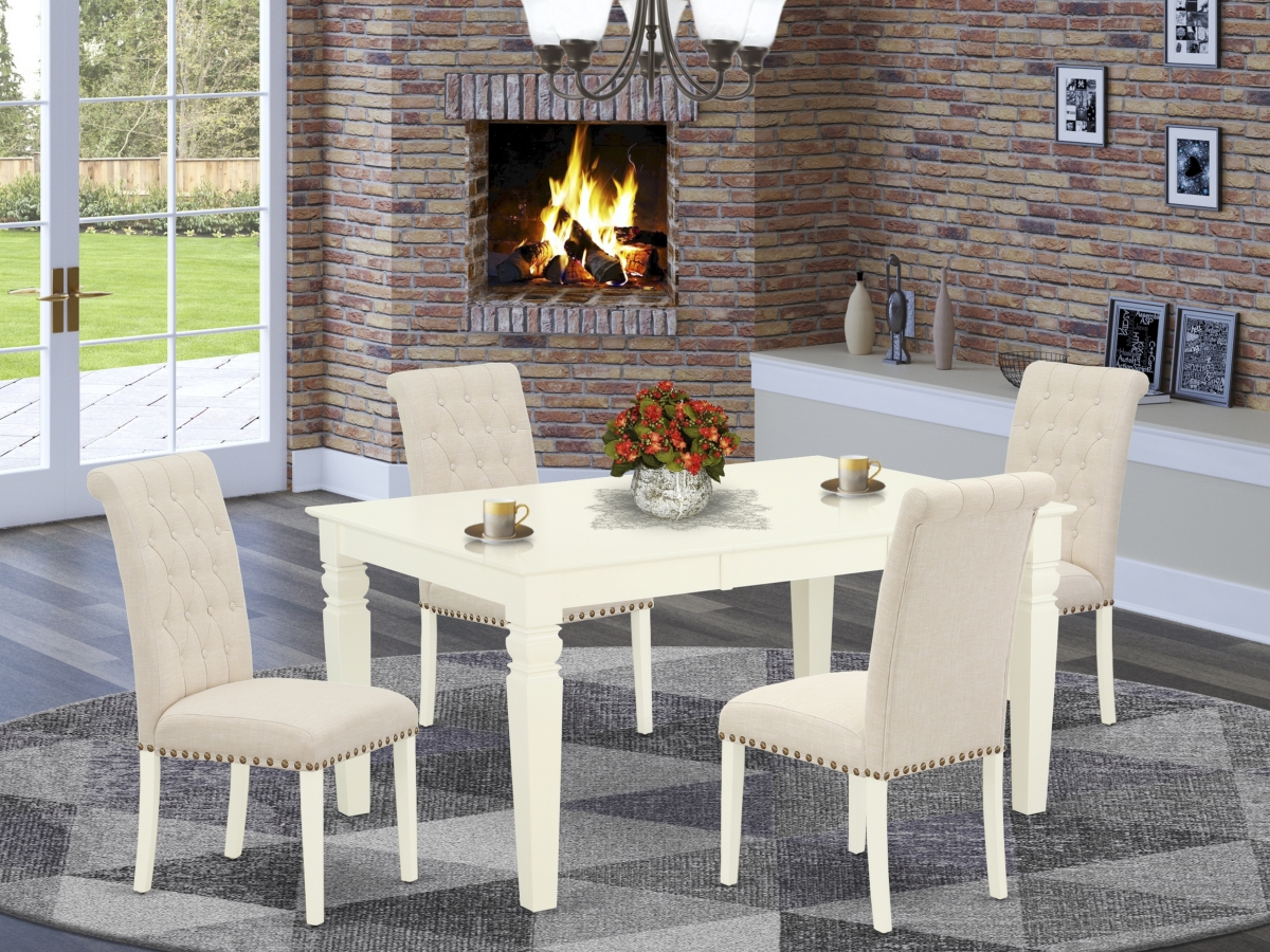 5 Piece Weston Dining Set - Linen White & Light Beige