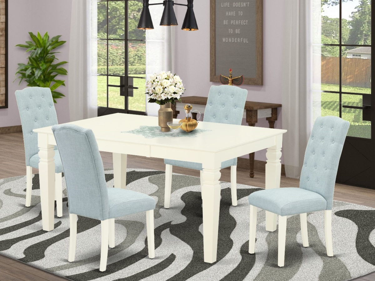 5 Piece Weston Dining Set - Linen White & Baby Blue