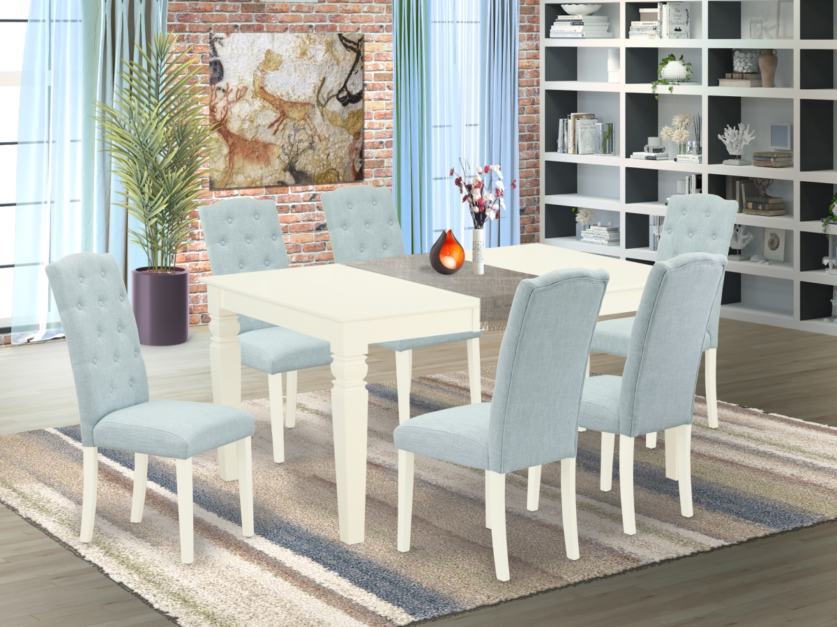 7 Piece Weston Dinette Set - Linen White & Baby Blue