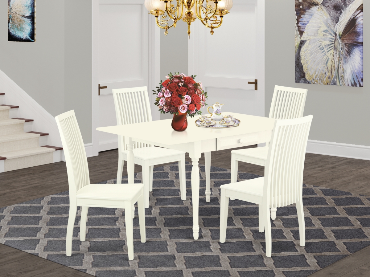 5 Piece Monza Wood Dining Table Set - Linen White