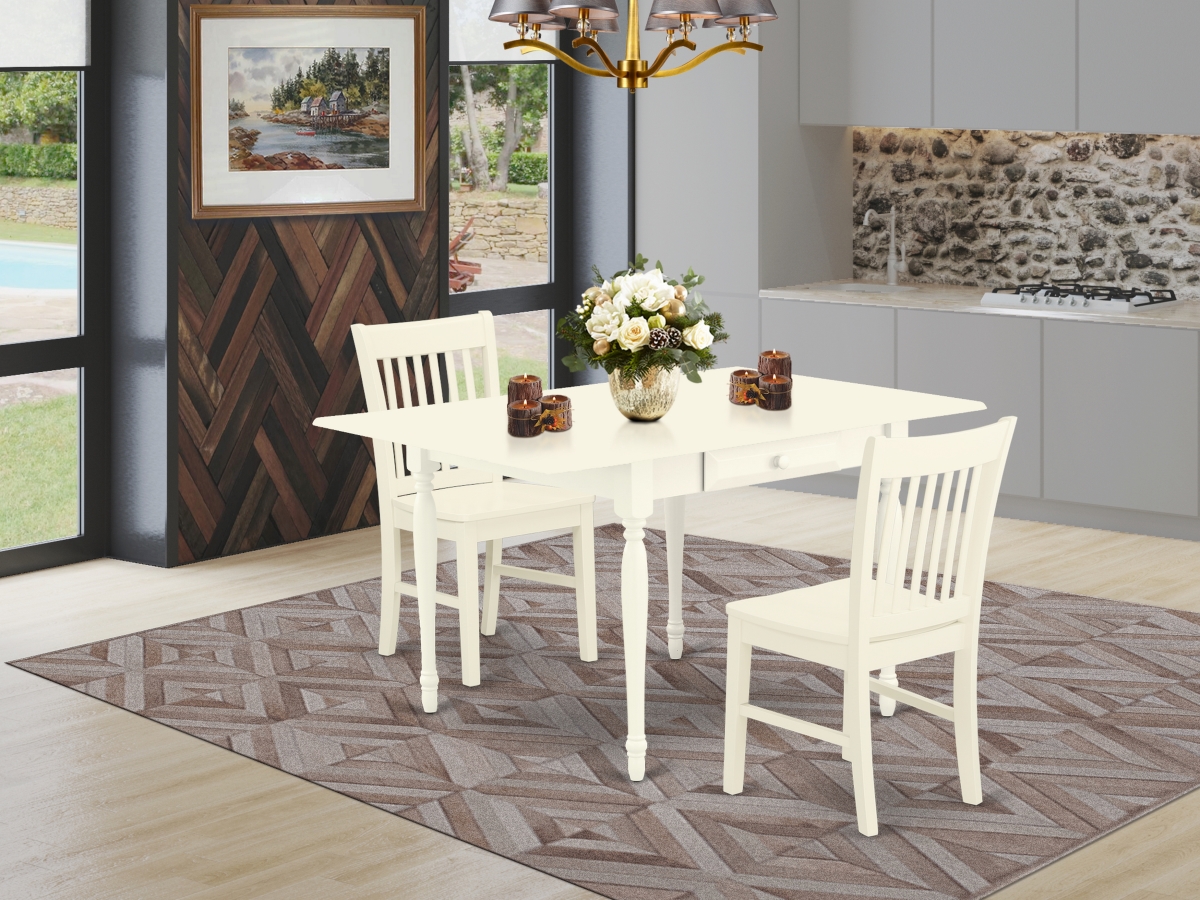 3 Piece Monza Dining Kitchen Table Set - Linen White