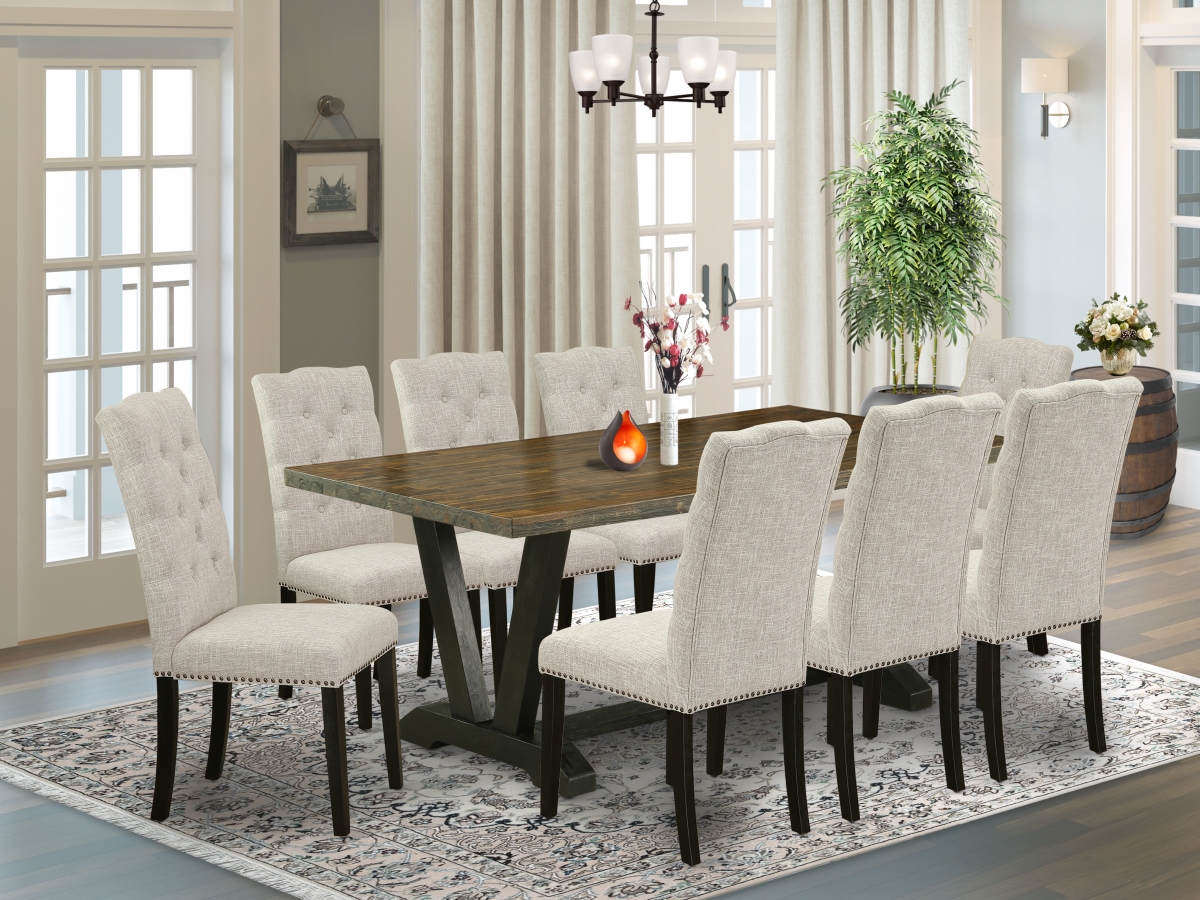 9 Piece V-Style Kitchen Table Set - Doeskin