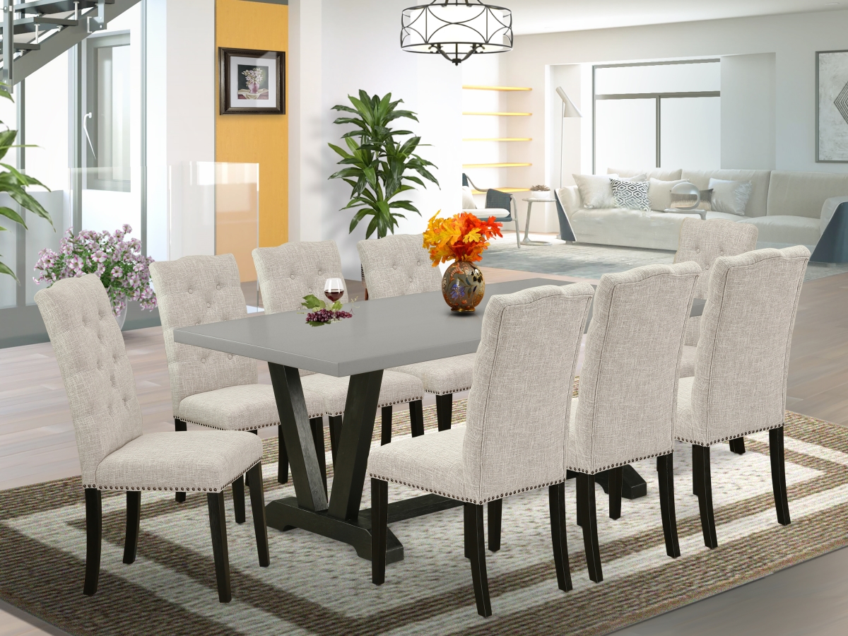 9 Piece V-Style Kitchen Dining Table Set - Dark Khaki