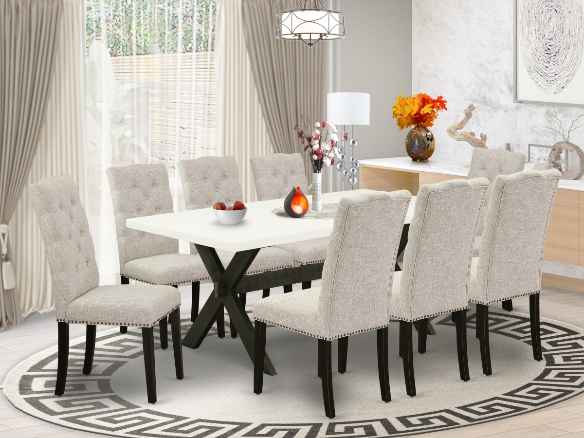 9 Piece X-Style Dining Table Set - Dark Khaki