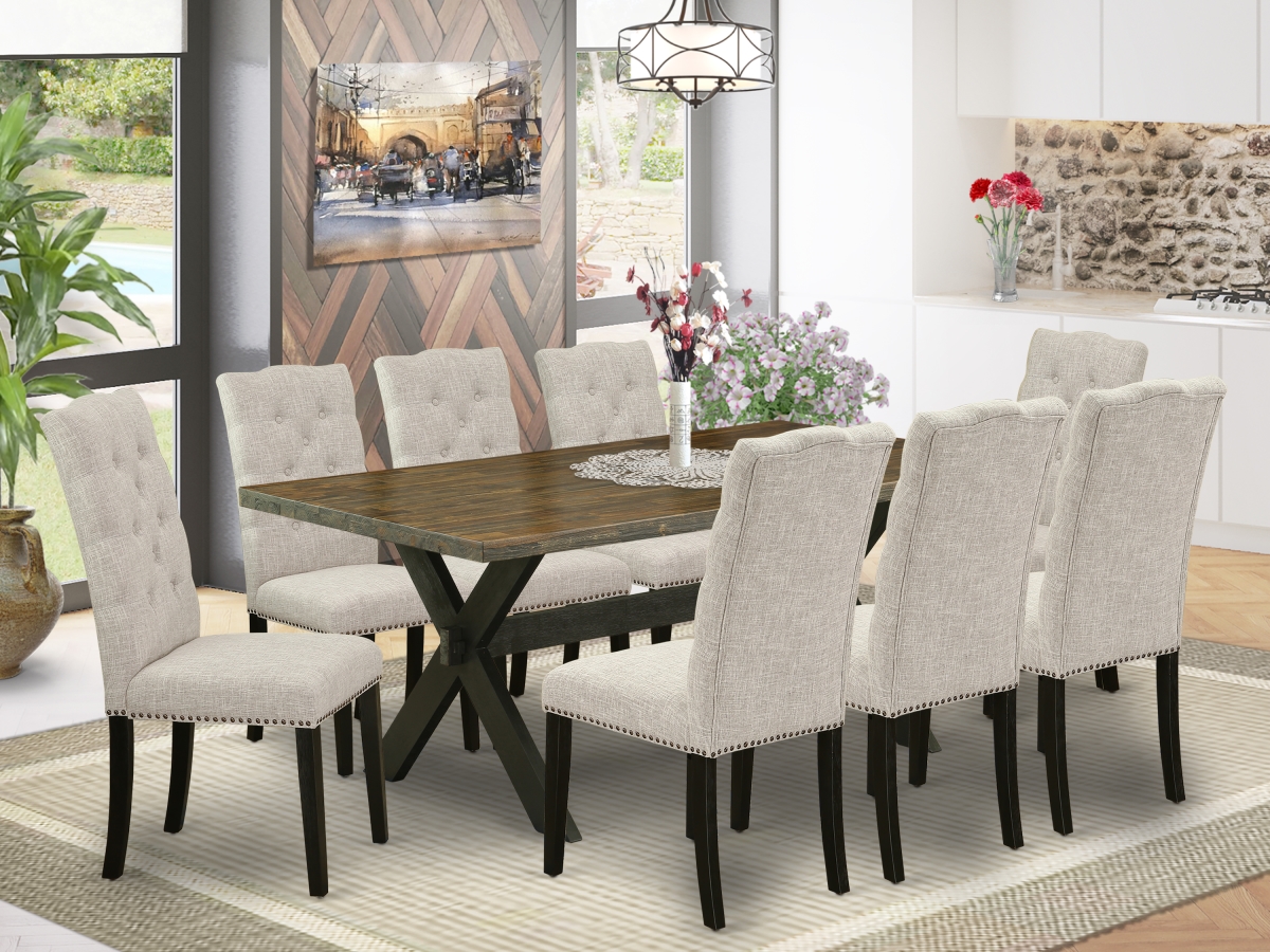 9 Piece X-Style Dining Table Set - Dark Khaki