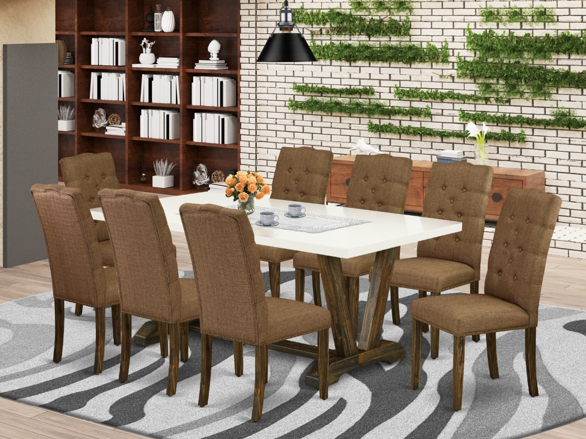 9 Piece V-Style Dining Set - Brown Smoke