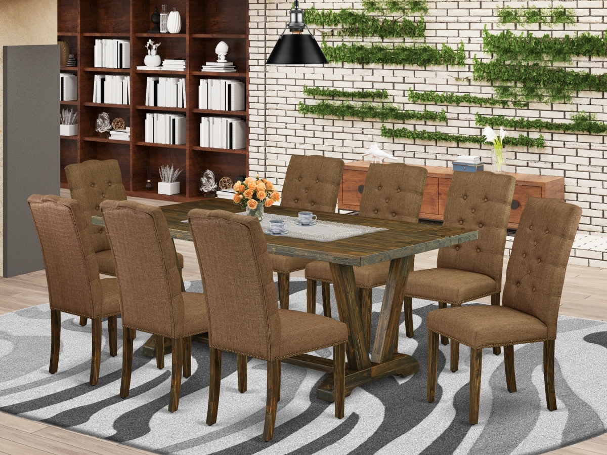 9 Piece V-Style Dinette Set - Brown Smoke
