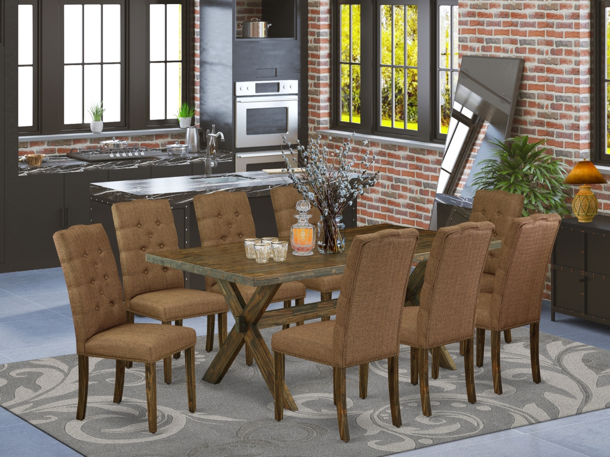 9 Piece X-Style Dining Room Set - Brown Smoke