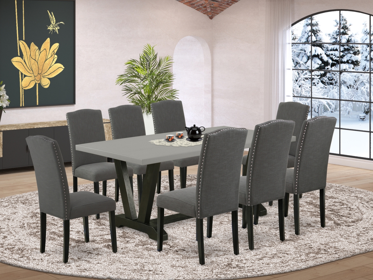 9 Piece V-Style Kitchen Table Set - Dark Gotham Gray
