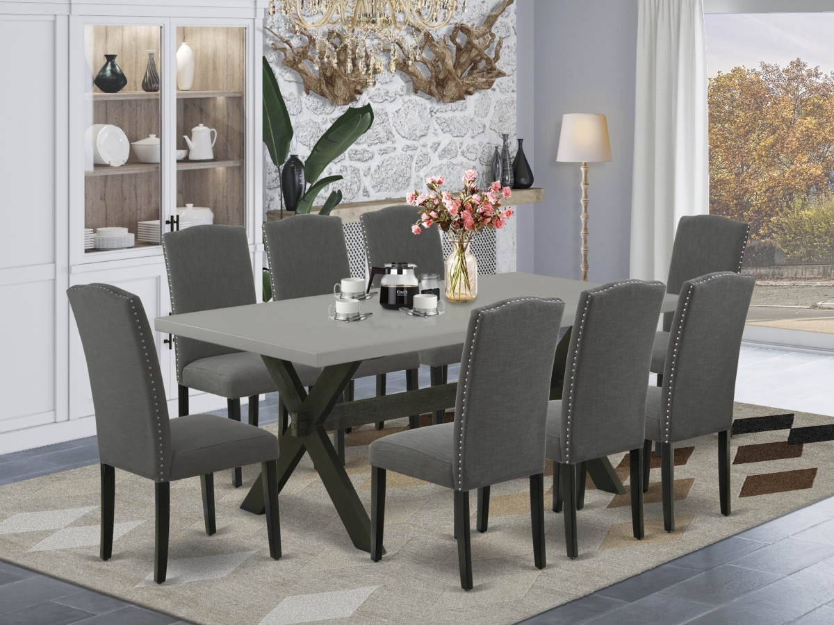 9 Piece X-Style Dining Room Set - Dark Gotham Gray