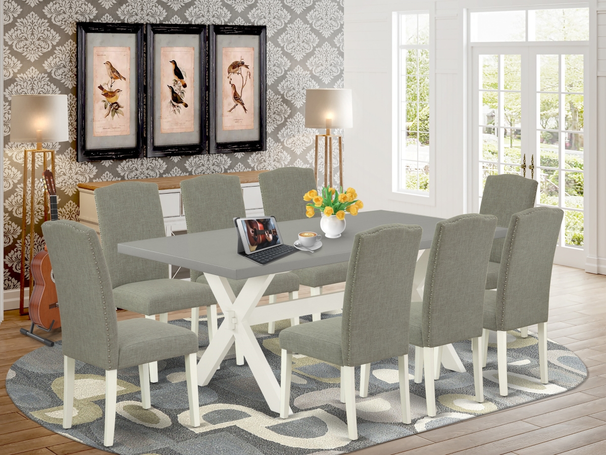 9 Piece X-Style Modern Dining Room Set - Linen White