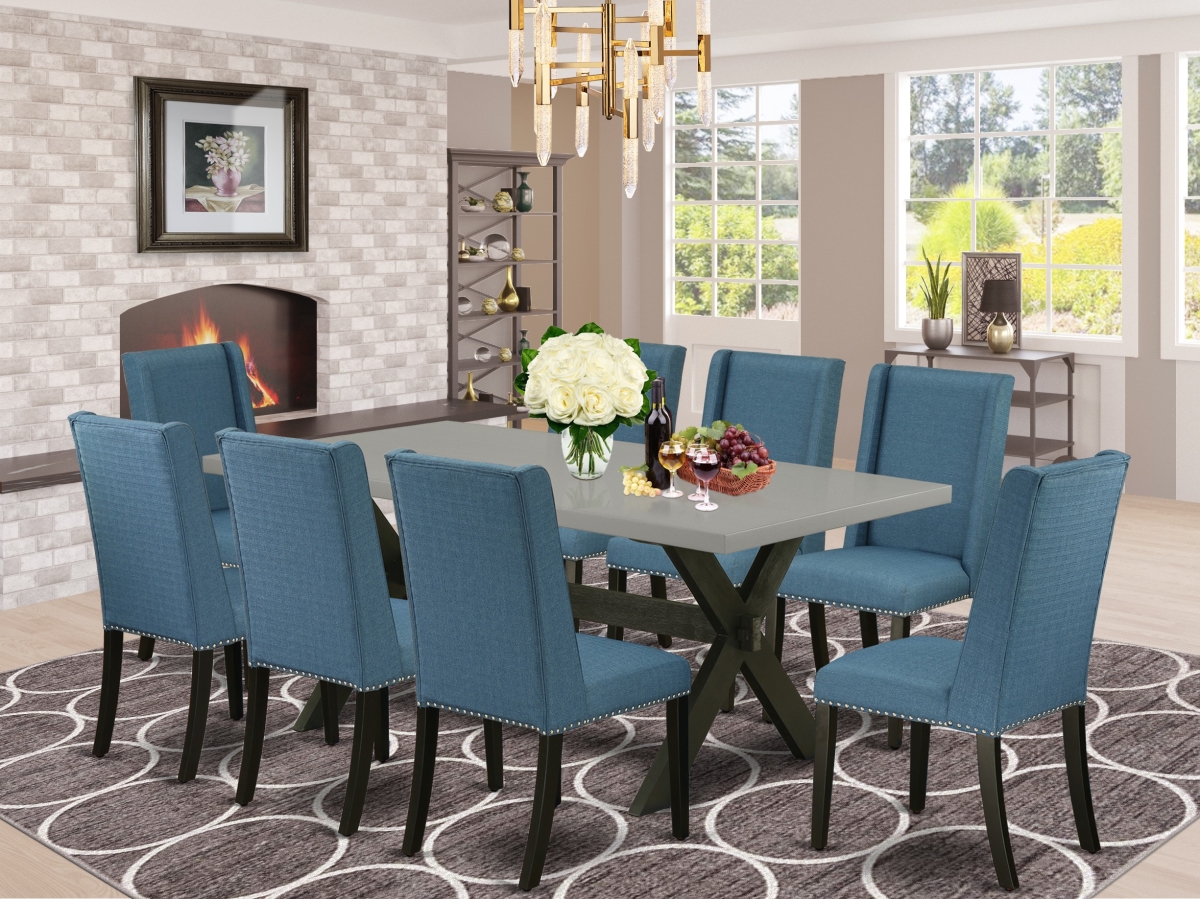9 Piece X-Style Dining Room Table Set - Mineral Blue