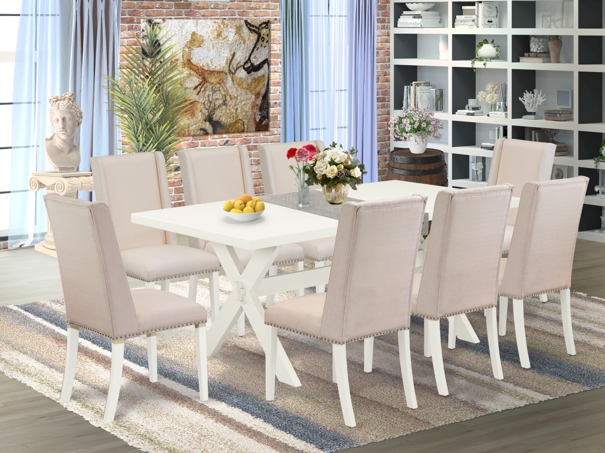 9 Piece X-Style Modern Dining Table Set - Cream