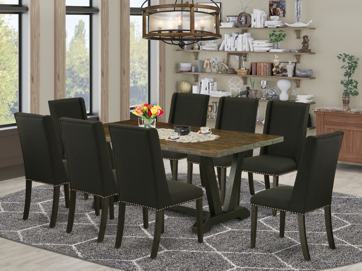 9 Piece V-Style Dining Room Table Set - Black