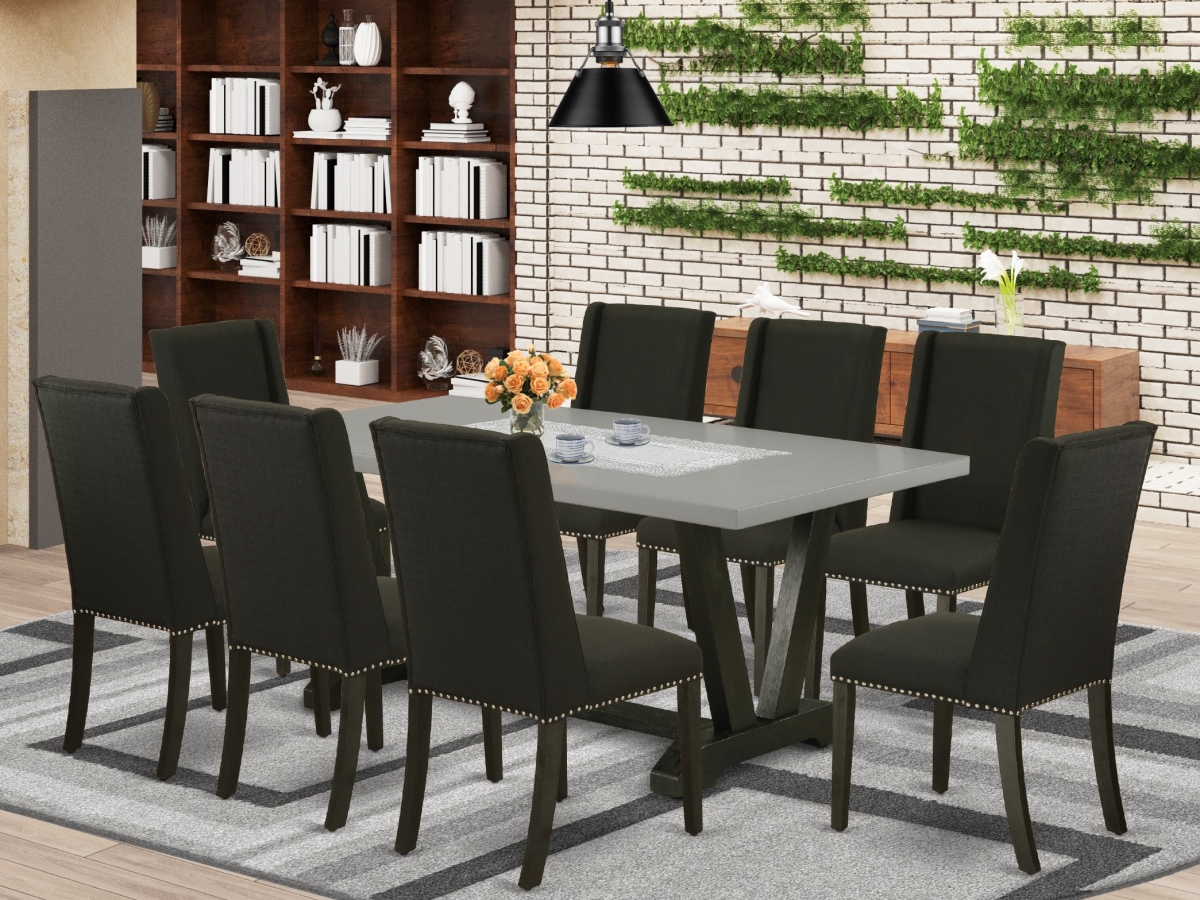 9 Piece V-Style Small Dining Table Set - Black