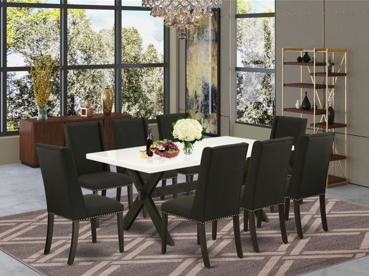 9 Piece X-Style Kitchen Dining Table Set - Black