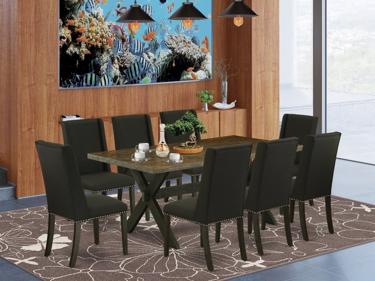 9 Piece X-Style Dining Table Set - Black