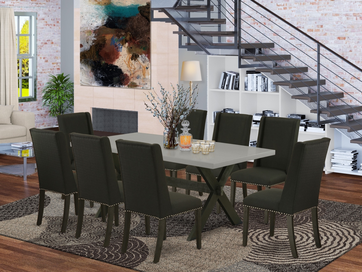 9 Piece X-Style Dining Table Set - Black