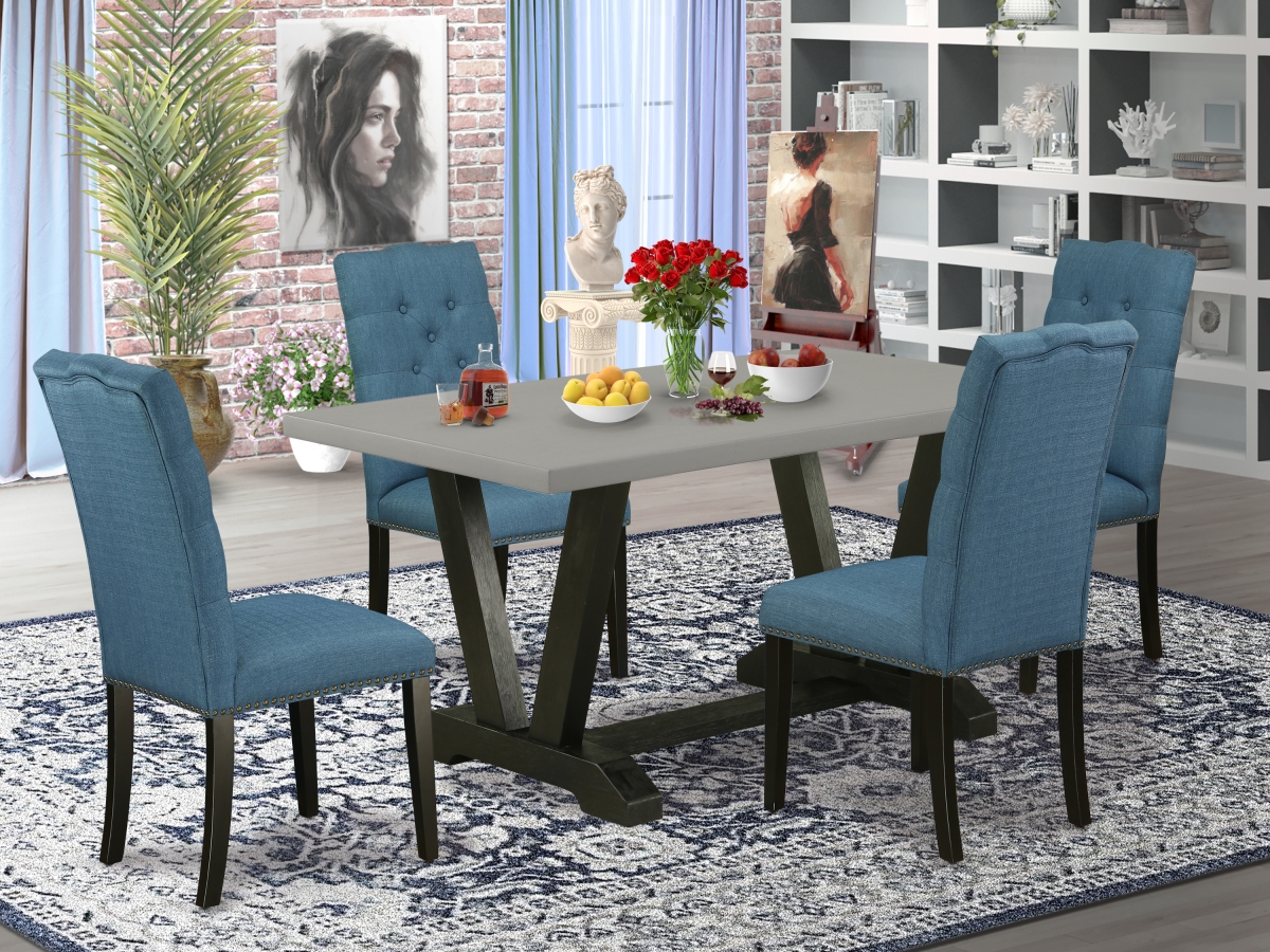 5 Piece V-Style Dining Room Set - Wire Brushed Black