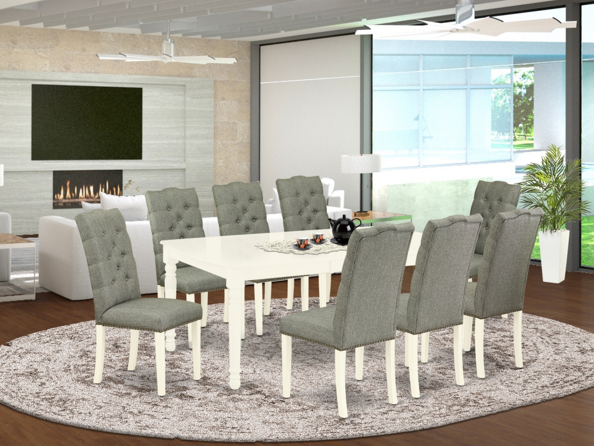 9 Piece Dover Kitchen Dining Table Set - Linen White & Smoke