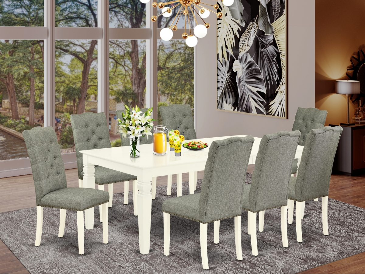 9 Piece Logan Dining Set - Linen White & Smoke Linen