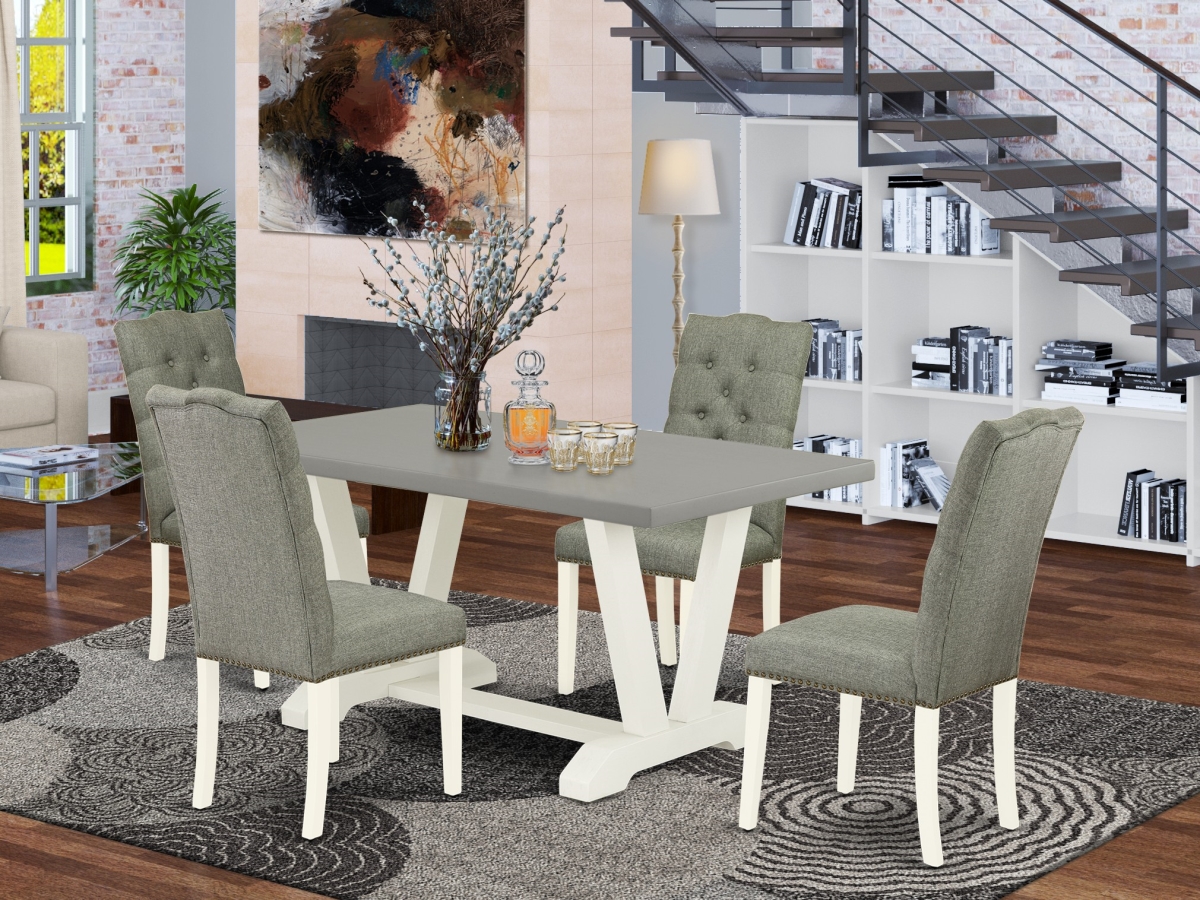 5 Piece V-Style Dining Room Set - Linen White