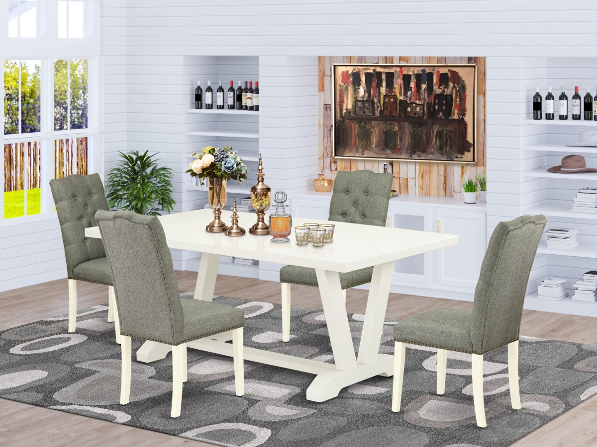 5 Piece V-Style Dining Room Table Set - Linen White