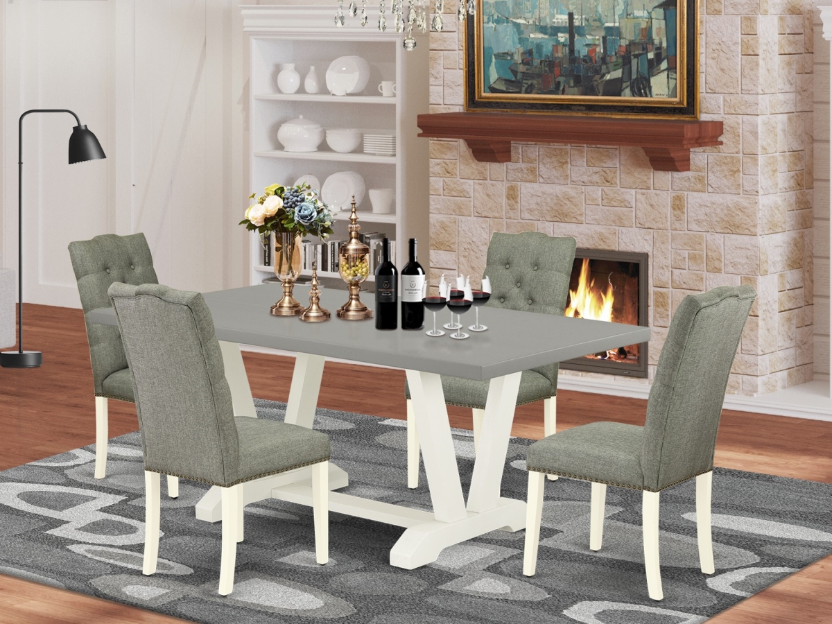 5 Piece V-Style Kitchen Dining Room Set - Linen White