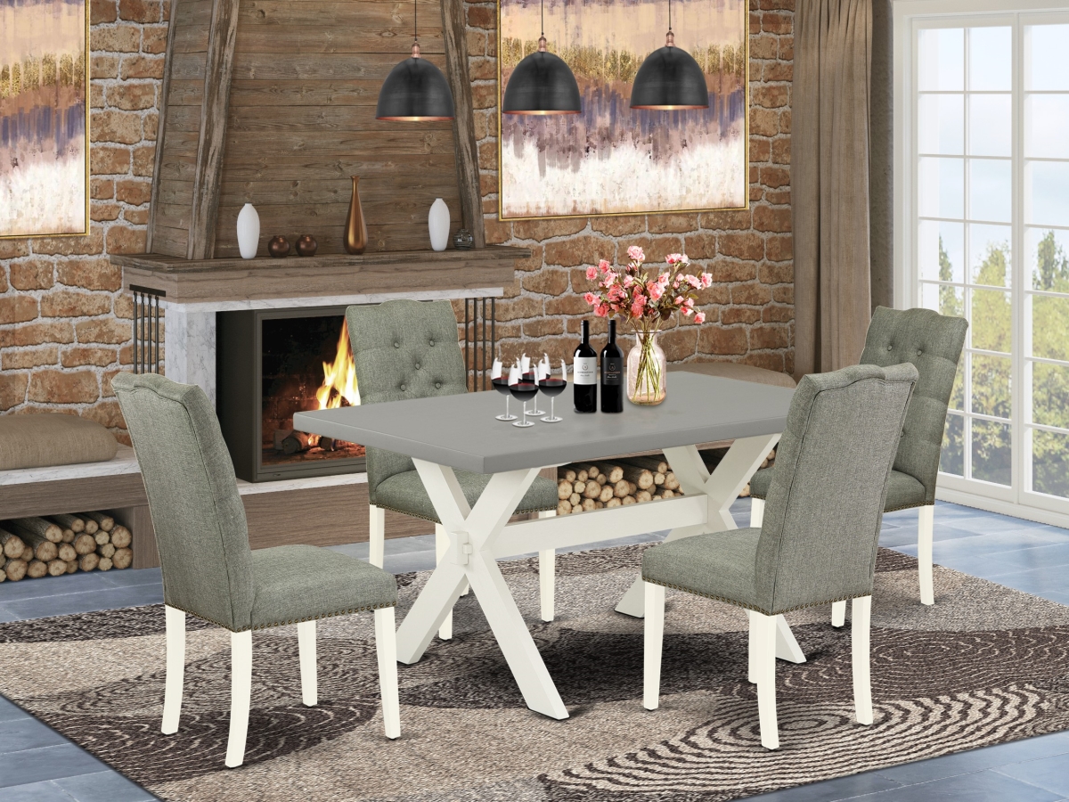5 Piece X-Style Modern Dining Table Set - Linen White