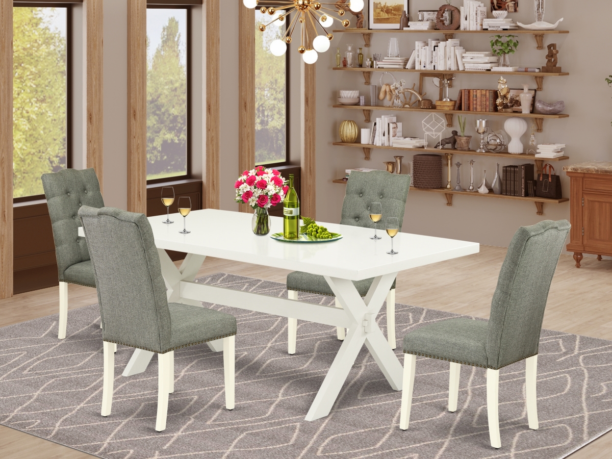 5 Piece X-Style Kitchen Furniture Set - Linen White & Dark Shitake