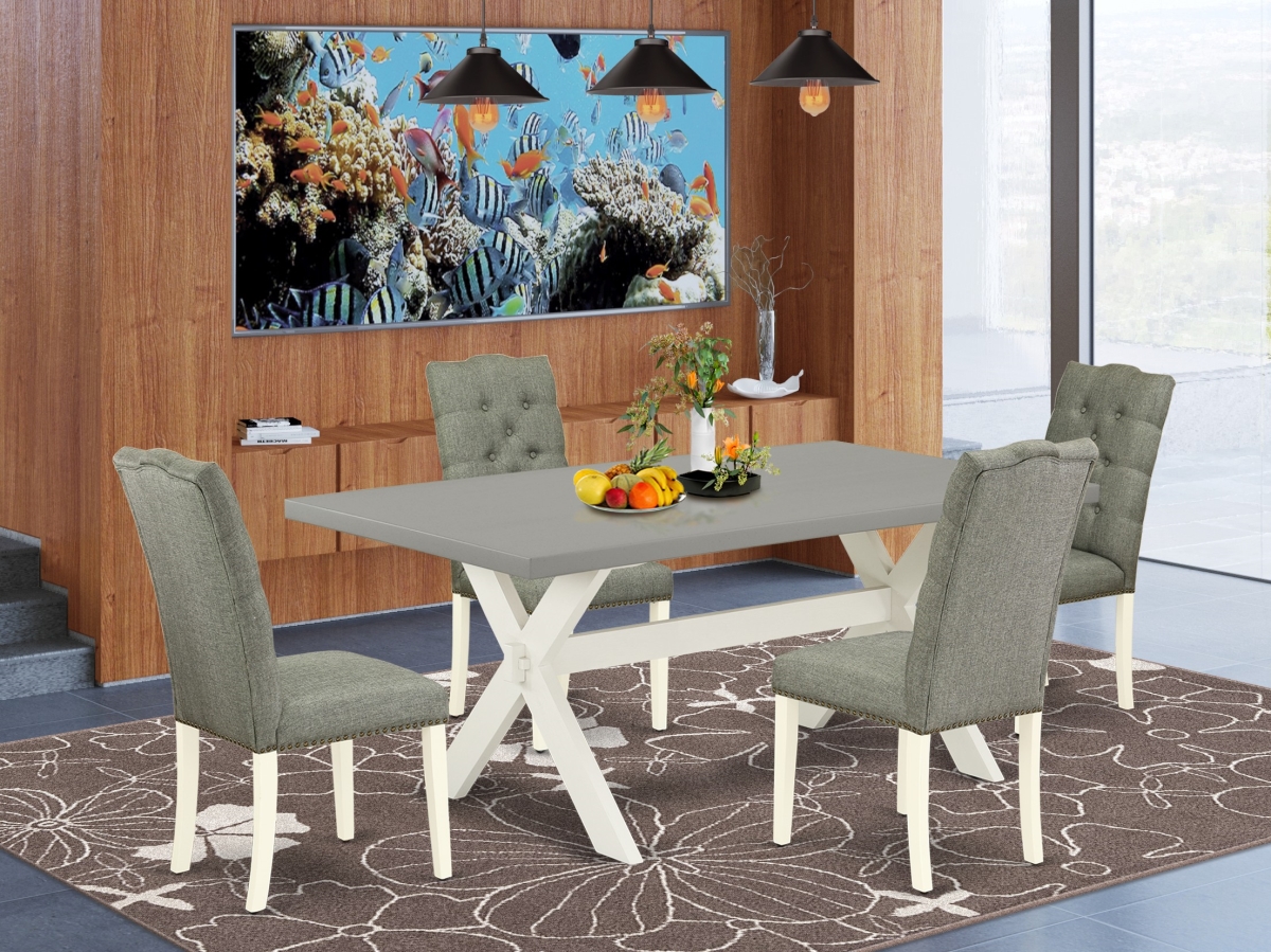 5 Piece X-Style Dining Room Table Set - Linen White