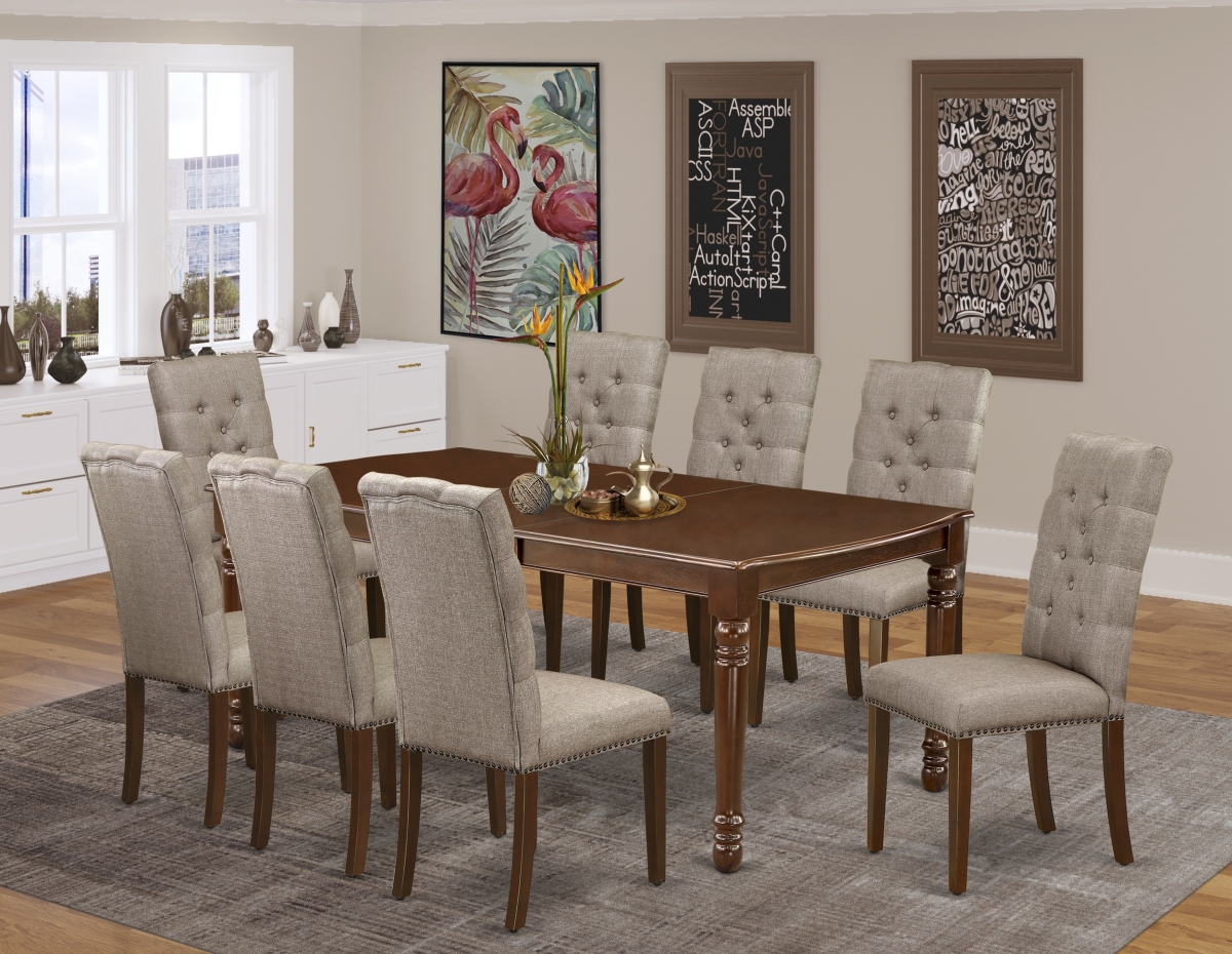 9 Piece Dover Modern Dining Table Set - Mahogany & Dark Khaki