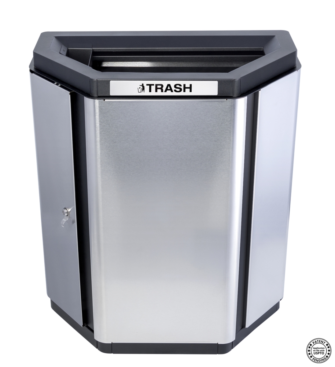 Picture of Ex-Cell Kaiser EXH-HHX A-T TR SS-BL Echelon Half-Hex Collection Single Indoor Trash Stainless Receptacle with Ash Cup - 32 gal