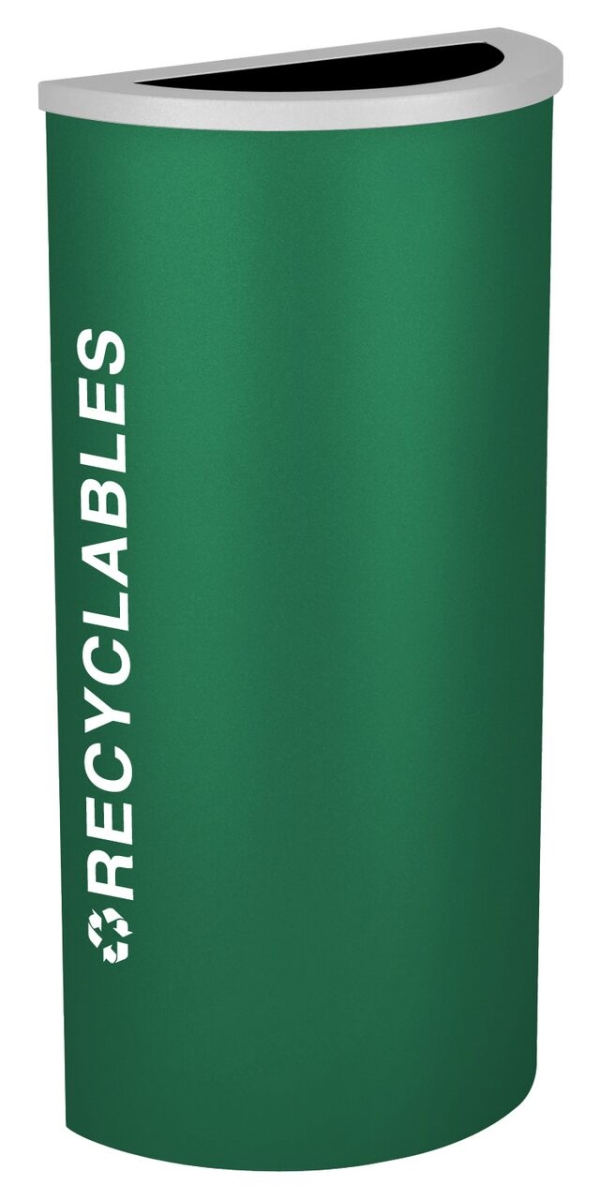 Picture of Ex-Cell Kaiser RC-KDHR-R EGX 8 Gallon Half Round Recycling Receptacle with Recyclables Decal&#44; Emerald Texture