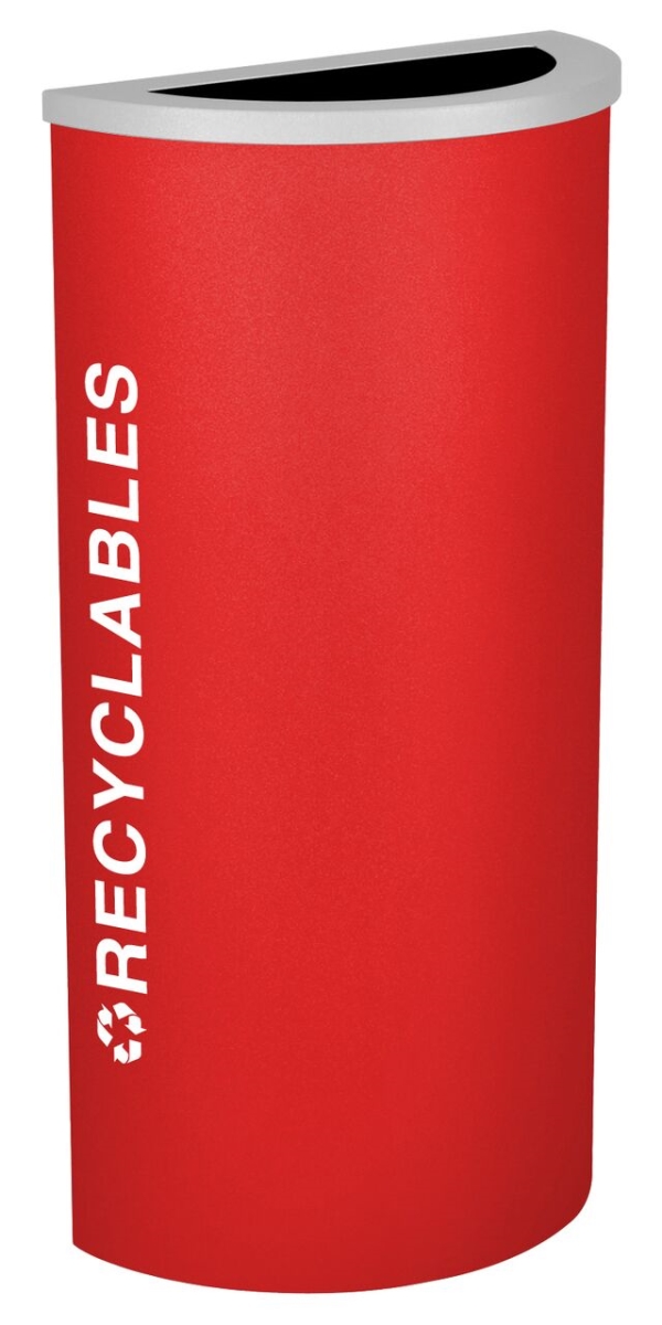 Picture of Ex-Cell Kaiser RC-KDHR-R RBX 8 Gallon Half Round Recycling Receptacle with Recyclables Decal&#44; Ruby Texture